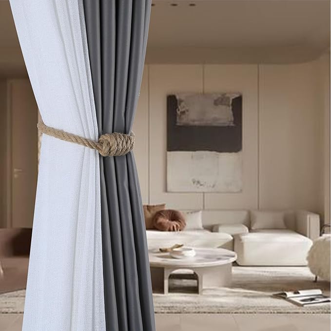 Fenghuangwu 2Pack Magnetic Jute Curtain Tiebacks – Bohemian Style Handmade Woven Tie-Backs for Drapes,Elegant Exquisite Knot Holdbacks,Outdoor Boho & Modern Home Decor