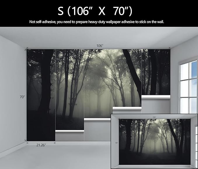 Foggy Black Forest Wallpaper Bedroom Dark Woodland Trees Wall Mural Living Room (Not Peel and Stick)