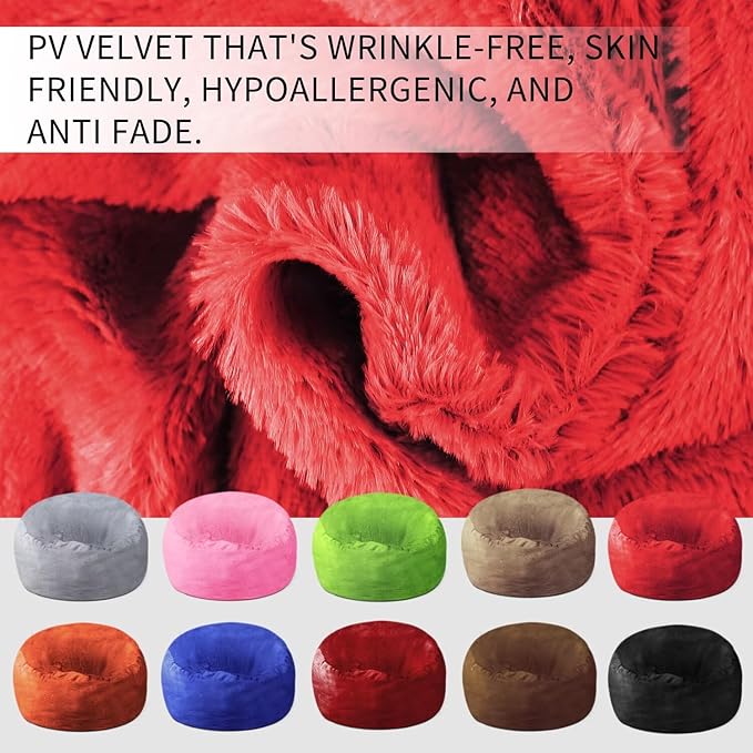 Bean Bag Chair for Adults 5FT,Soft Removable Cover for Teens/Girls Bedroom,Fluffy Giant Round Floor Beanbag Lounger Chairs (No Filler,Big Red)