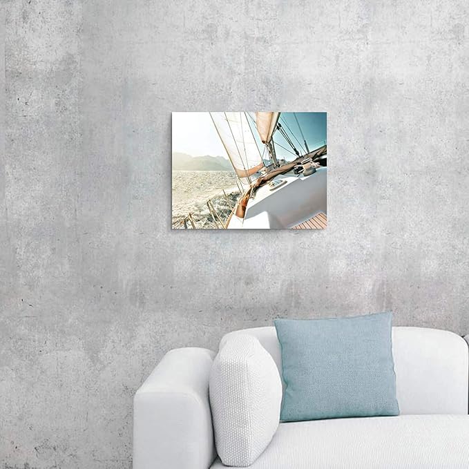 ARTISTIC PATH Sailboat Picture Seascape Wall Art: Nautical Artwork Print on Canvas Painting for Bedrooms (16" W x 11" H,Multi-Sized)