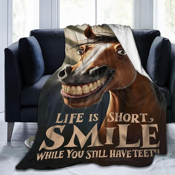 Funny Horse Throw Blanket Soft Fleece Blanket Men Women Gift for Kids Boys Girls for Party Couch Sofa Bed Deco Blankets 50x40 Inches