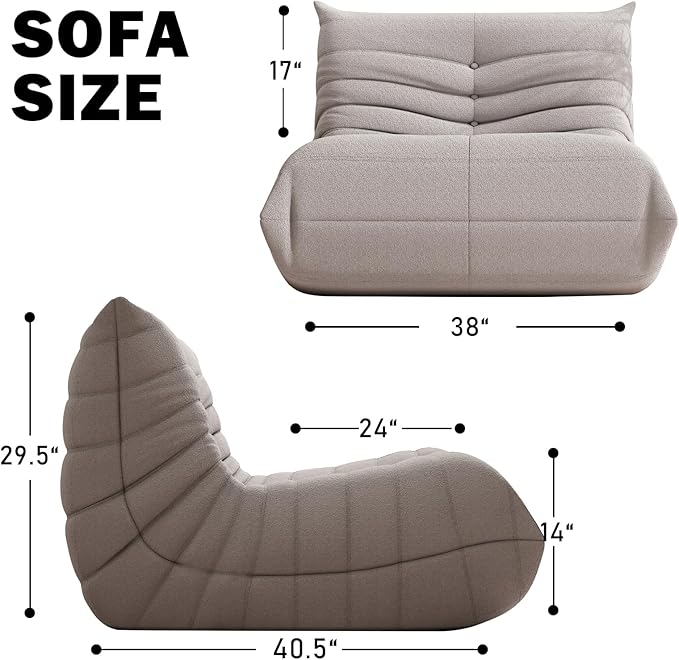 Bean Bag Chair, Fireside Chair Bean Bag Sofa Large Bean Bag Chair for Adults, Bean Bag Chairs for Teens with High Density Comfortable Foam, Memory Foam Bean Bag for Living Room, Bedroom (Grey)