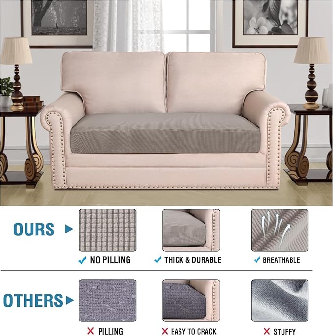 H.VERSAILTEX Super Stretch Individual Seat Cushion Covers Sofa Covers Couch Cushion Covers Slipcover Sets Thick Jacquard Textured Twill Fabric (1 Piece Loveseat Cushion Cover, Taupe)