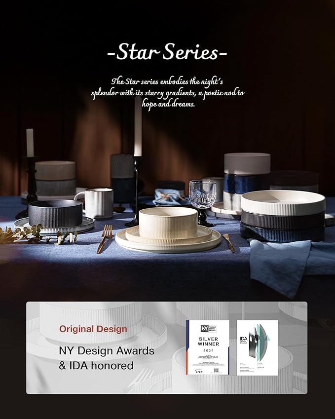 famiware Coffee Mug Set for 4, Star 12 oz Catering Mugs Cup Set with Handle for Coffee, Tea, Cocoa, Milk - Ceramic Stoneware Drinkware Set, Matte Grey