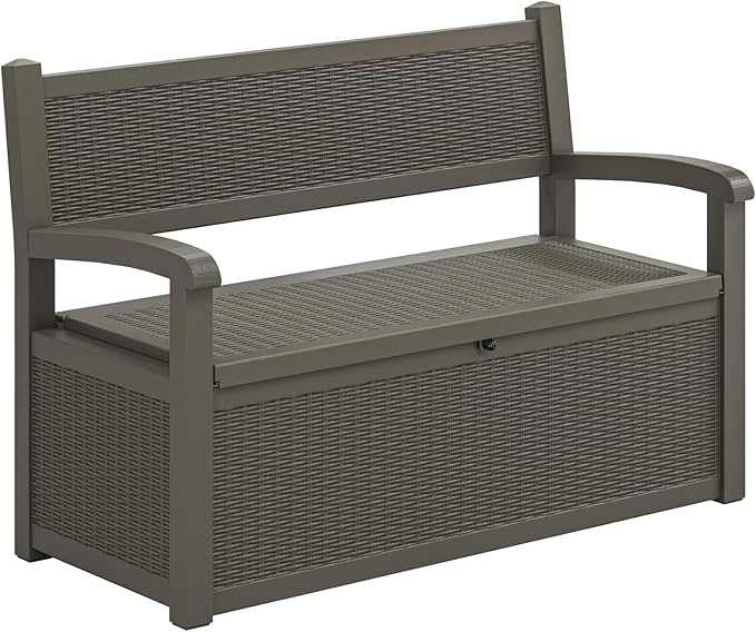 70 Gallon Deck Bench with Storage,Outdoor Storage Box Bench Waterproof&Lockable, Resin Patio Furniture with Armrest for Patio, Porch, Garden,Grey