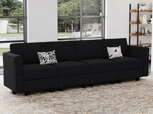 Belffin Modular Sofa Couch with Storage Seats Sectional Sofa Velvet Sofas for Living Room Black