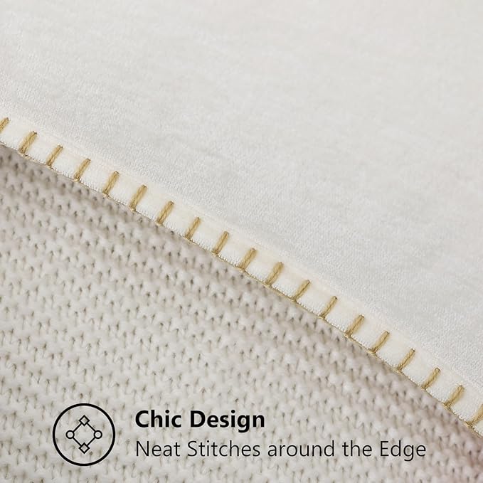 decorUhome Chenille Soft Throw Pillow Covers 12x20 Set of 2, Lumbar Velvet Farmhouse Neutral Decorative Euro Pillow Covers with Stitched Edge for Couch Sofa Bed Home Decor, Cream White