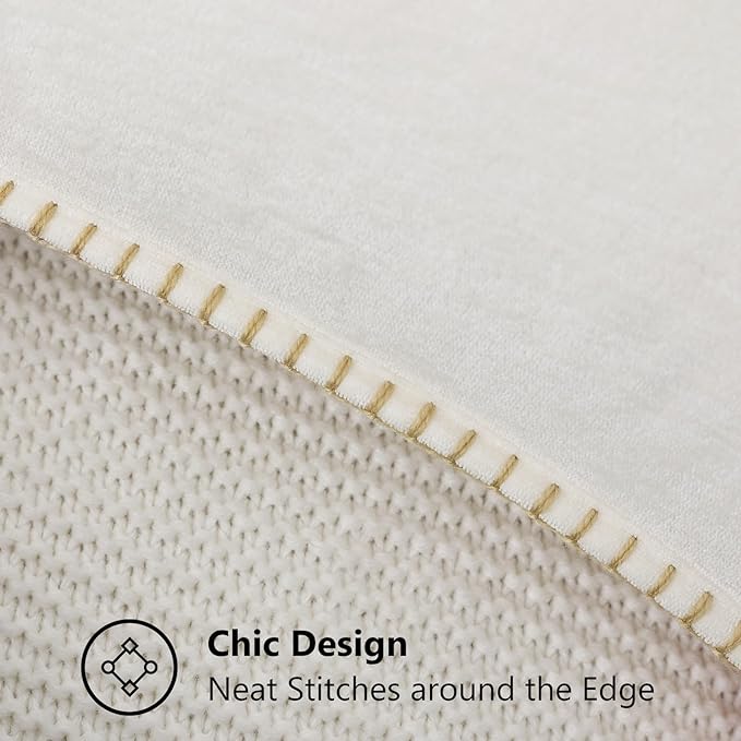 decorUhome Chenille Soft Throw Pillow Covers 24x24 Set of 2, Farmhouse Velvet Neutral Decorative Euro Pillow Covers with Stitched Edge for Couch Sofa Bed Home Decor, Cream White