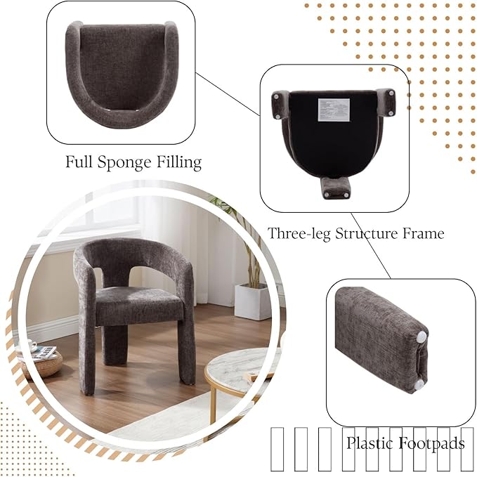 Charcoal Grey Chenille Dining Chairs Set of 2, Modern Barrel Dining Room Chairs Upholstered Accent Chair with Arms and Round Back for Living Room Kitchen Armchair No Assembly Needed