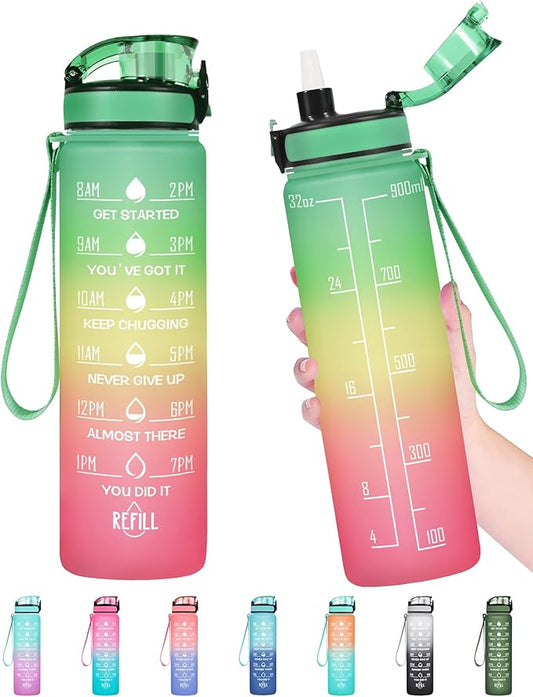 Enerbone Water Bottle, Leakproof BPA & Toxic Free, Motivational Water Bottle with Times to Drink and Straw, Fitness Sports Water Bottle with Strap for Office, Gym, Outdoor Sports