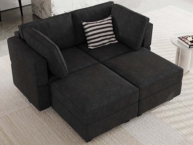 Bellfin Modular Sectional Sleeper Sofa Convertible Sofas with Storage Ottomans Small Sectional Couches for Living Room. Black Couch