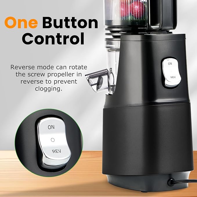 Cold Press Juicer,Slow Masticating Juicer Machines with 5.3" Large Feed Chute for Most Fruits and Vegetables,Easy to Clean Lemon Orange juicer with 250W Motor and High Juice Yield (Obsidian black)