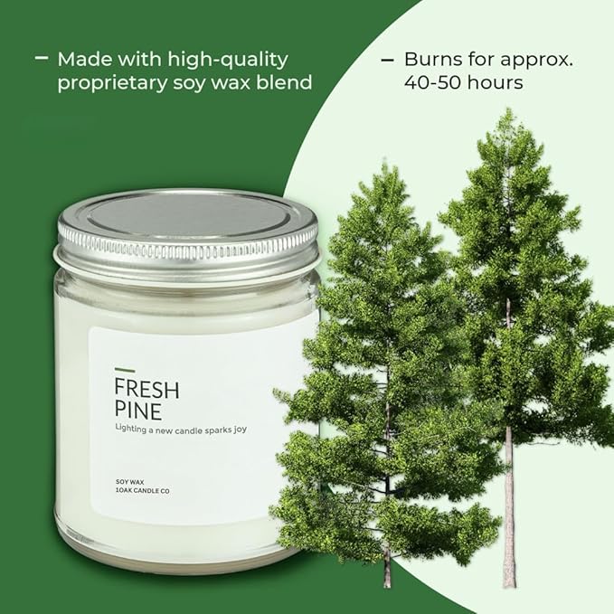 1OAK Soy Wax Candles (Fresh Pine) - Pine Candle - Soy Candles for Home Scented - Long Burning Premium - Hand-Poured (7oz.)