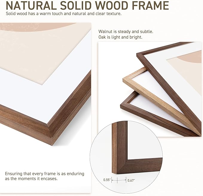 20x30 Poster Frame Set of 2 Natural Solid Walnut Photo Frames with 16x24 Removable Mat Wall Hanging Large Handcrafted Frame with HD Plexiglass Wall and Tabletop Display Large Picture Frame