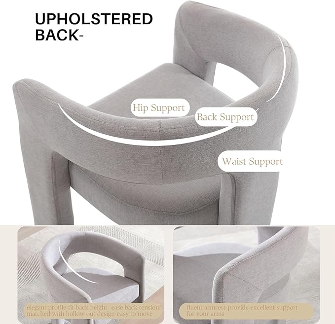 Grey Chenille Dining Chairs Set of 2, Modern Barrel Dining Room Chairs Upholstered Faux Fur Accent Chair with Arms and Round Back for Living Room Kitchen Armchair No Assembly Needed