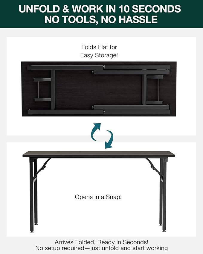 Frylr Small Folding Computer Desk – Portable 55.1 Inch Foldable Laptop Table, Collapsible and Compact for Easy and Fast Setup, Lightweight for Small Spaces, Home Craft and Study Use, Charcoal Wenge