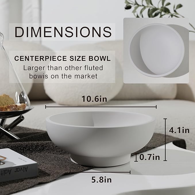 Concrete Fruit Bowl for Kitchen Counter - Modern Home Decor, Large Decorative Bowl for Fruits, Keys, and Candy, Durable and Stylish Design