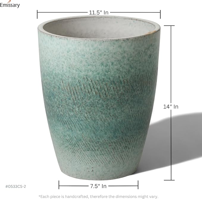 Emissary Home and Garden Bullet 11.5 in. Coastal Splash Ceramic Round Planter (11.5 in. L x 11.5 in. W x 14 in. H) with Drainage Hole