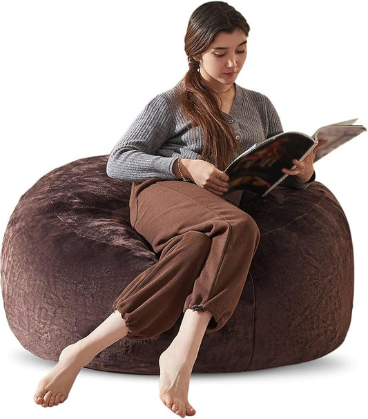 Bean Bag Chair 3Ft, Memory Foam Filled, Large Beanbag Chairs for Adults and Teens, Soft Sofa with Removable Flannel Cover, Round Couch for Living Room Bedroom College Dorm (Brown, 3FT-36×36"×24")