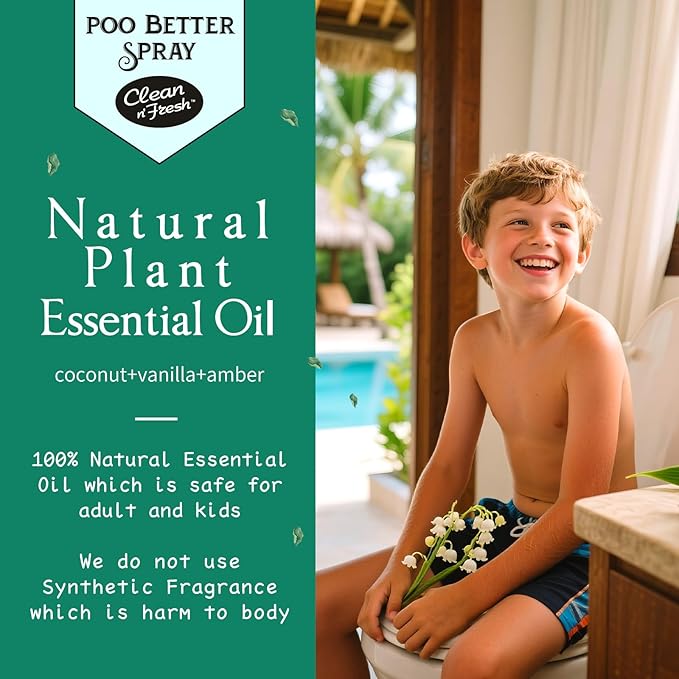 Clean-n-Fresh Toilet Spray 6.8 Fl.Oz, Poop Spray Beach Coco, Bathroom Air Fresheners Spray, Long Lasting Odor Eliminator - Coconut, Vanilla & Lily of the Valley