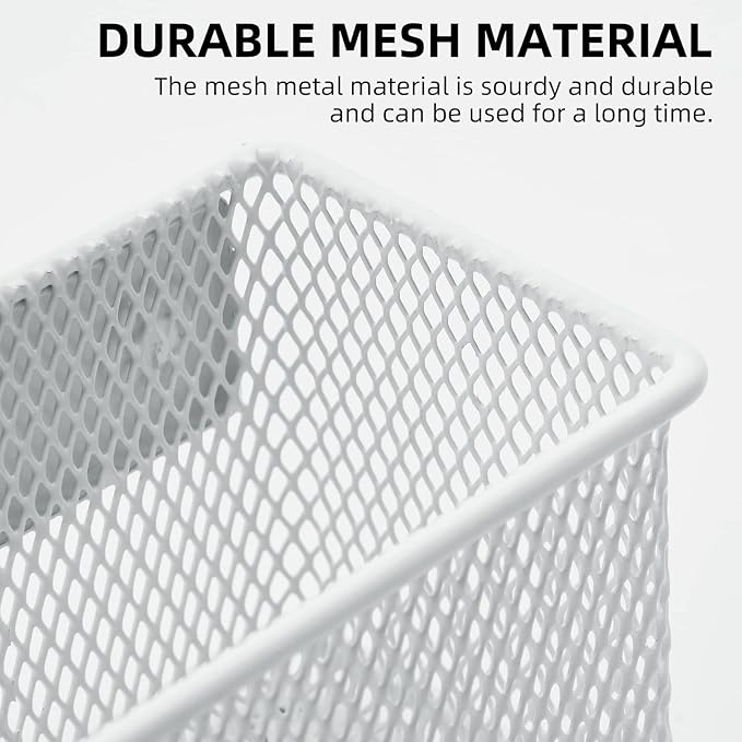 dedoot 2 Pack Pen Holder, 3.45x2.3x2.6inch Magnetic Basket Locker Organizer Metal Mesh Pencil Memo Holder for Whiteboard, Fridge, Desk, Offices,White