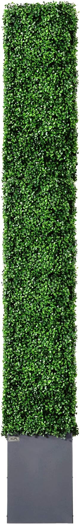 AGPL Upgraded Artificial Boxwood Hedge Wall with Dark Gray Stainless Steel Planter (96" Height 48" Width 12" Deep) Outdoor and Indoor Backdrop Divider Privacy Screen and Decorative Wall