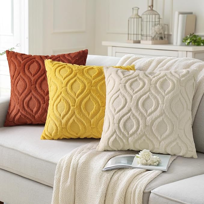 decorUhome Fall Throw Pillow Covers 26x26 Inch Set of 2, Soft Plush Decorative Faux Fur Rust Solid Couch Pillow Covers, Accent Farmhouse Neutral Square Euro Pillow Cases for Sofa Bed Living Room