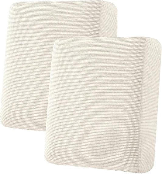 H.VERSAILTEX Super Stretch Individual Seat Cushion Covers Sofa Covers Couch Covers Slipcover Sets Thick Jacquard Textured Twill Fabric (2 Piece Medium Sofa Cushion Covers, Porcelain)