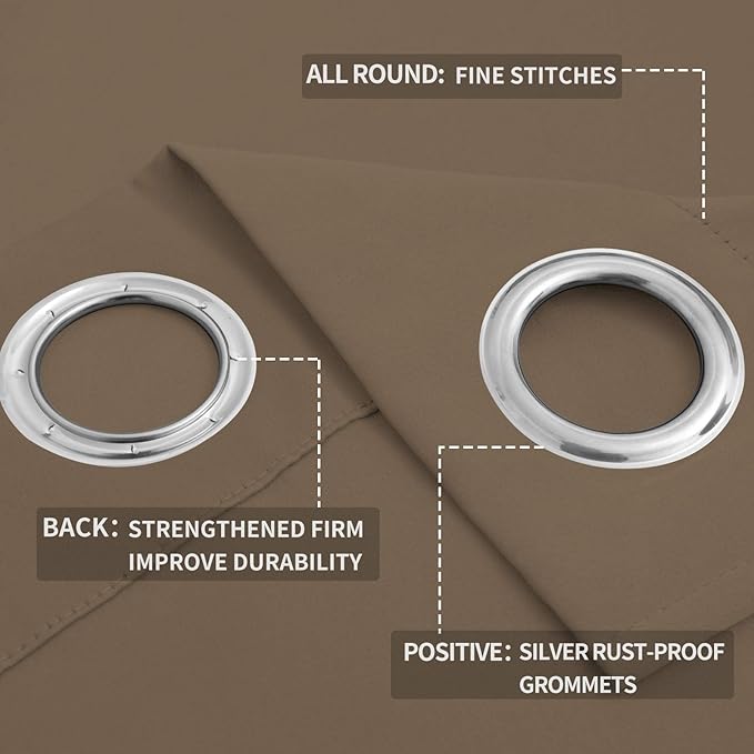 Easy-Going Blackout Curtains for Bedroom, Solid Thermal Insulated Grommet and Noise Reduction Window Drapes, Room Darkening Curtains for Living Room, 2 Panels (52x84 in,Camel)