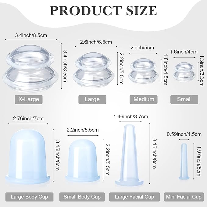 16 Pcs Silicone Cupping Therapy Set Anti Cellulite Cup Vacuum Suction Massage Cup Silicone Cupping Therapy Set for Cellulite Reduction Myofascial Release Massage Therapist Home Use (Clear)