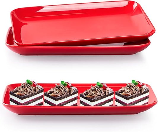 DELLING 3 Pack Rectangular Serving Platter and Trays, 12" Appetizer/Salad/Dessert Plates, Entertaining, Party, Romantic Date, Red