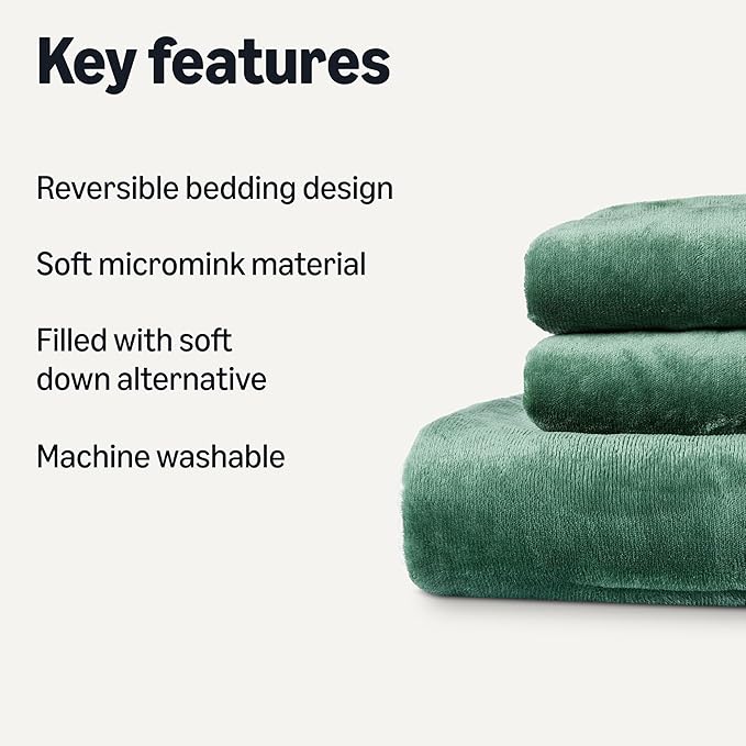 Amazon Basics Reversible Sherpa Comforter Set with Pillow Sham, Green, King