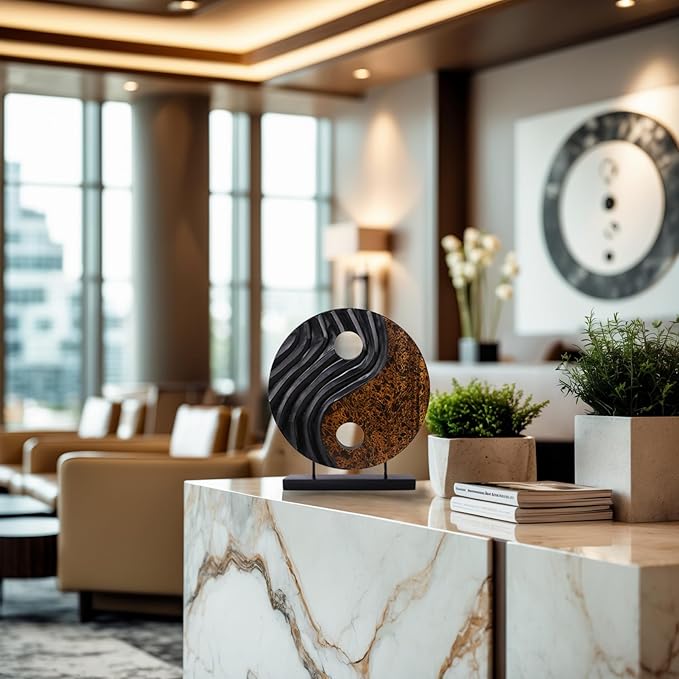 Decozen Handcrafted Solid Wood Yin Yang Sculpture Ideal for Home, Mantel, Fireplace, and Foyer Decor - Valentines Day Gifts