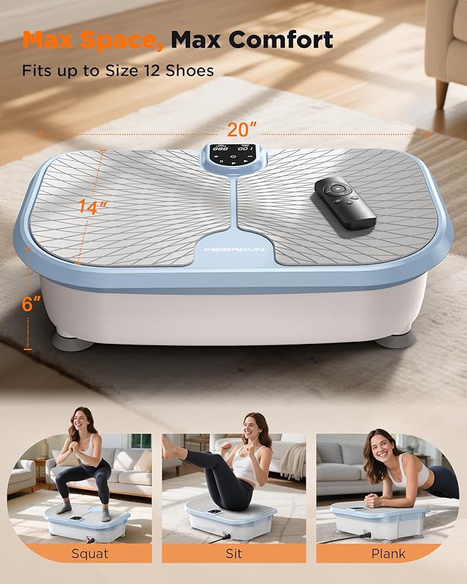 FEIERDUN Vibration Plate Exercise Machine, 400 LBS Capacity Vibration Plate for Lymphatic Drainage, Max Space for Whole-Body Workout & Relaxation at Home