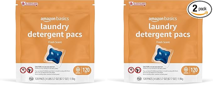 Amazon Basics Laundry Detergent Pods, 120 Pacs for 120 Medium Loads, Fresh Scent, (Previously Solimo) (Pack of 2)