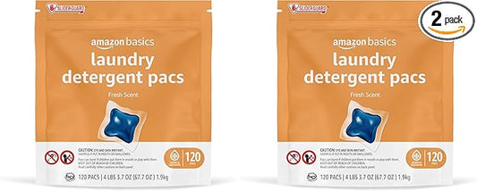 Amazon Basics Laundry Detergent Pods, 120 Pacs for 120 Medium Loads, Fresh Scent, (Previously Solimo) (Pack of 2)