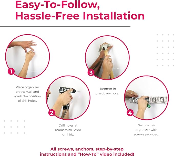 Berry Ave Broom Holder and Garden Tool Organizer Rake or Mop Handles Up to 1.25-Inches (White, 2pk)