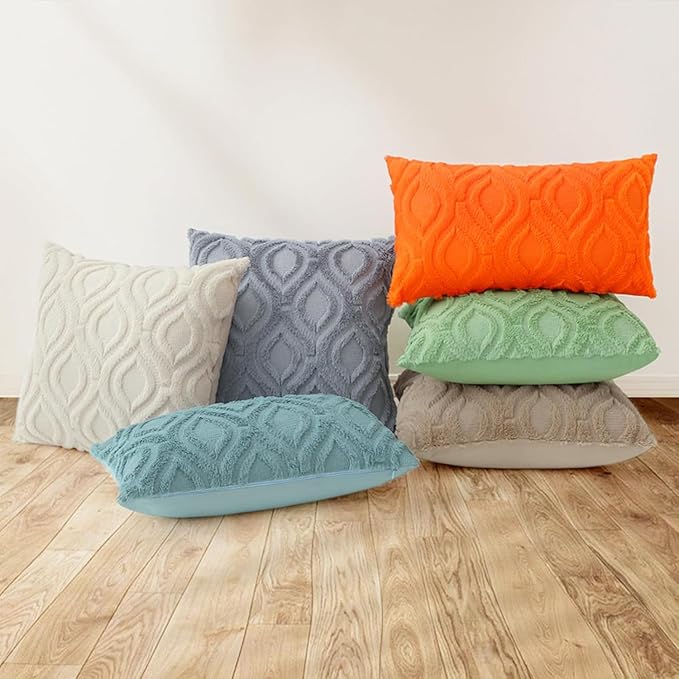 decorUhome Fall Throw Pillow Covers 24x24 Inch Set of 2, Soft Plush Decorative Faux Fur Orange Solid Couch Pillow Covers, Accent Farmhouse Neutral Square Euro Pillow Cases for Sofa Bed Living Room