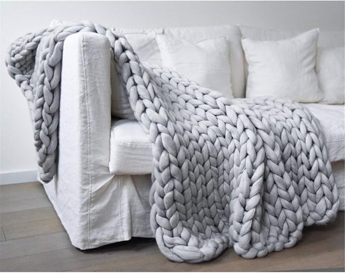 Chunky Knit Blanket Soft Handmade Knitting Throw for Bedroom Sofa Decor Super(Light Gray 40"x60")
