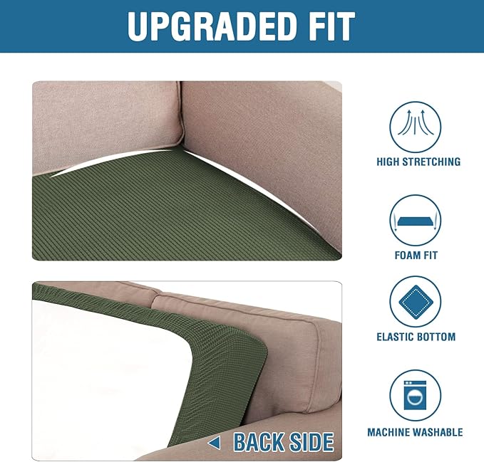 H.VERSAILTEX Super Stretch Individual Seat Cushion Covers Sofa Covers Couch Cushion Covers Slipcover Sets Thick Jacquard Textured Twill Fabric (1 Piece Chair Cushion Cover, Bronze Green)