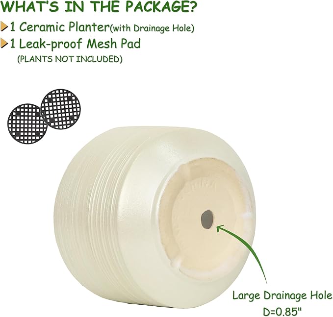 10 Inch Ceramic Plant Pot with Drainage – Large Flower Pot for Indoor Outdoor Plants, Modern Decorative Planter for Patio, Balcony, Garden, or Home Decor