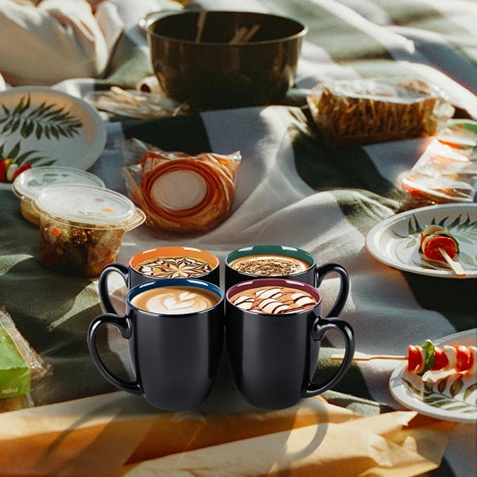 GBHOME 16oz Coffee Mugs Set of 6, Large Ceramic Coffee Mugs for Man, Woman, Dad, Mom, Modern Coffee Mugs Set with handle for Tea/Latte/Cappuccino/Milk/Cocoa. Dishwasher&Microwave Safe,Multi-Color