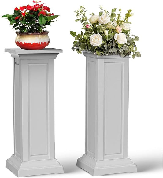 EFU 36'' Tall Planters Outdoor Set of 2 Resin Planter,Modern Design Garden Bed, Built-in Drainage,for Patio Backyard Weddings Events Home Decor,Crack-Resistant,All-Weather Durability(Ashen)