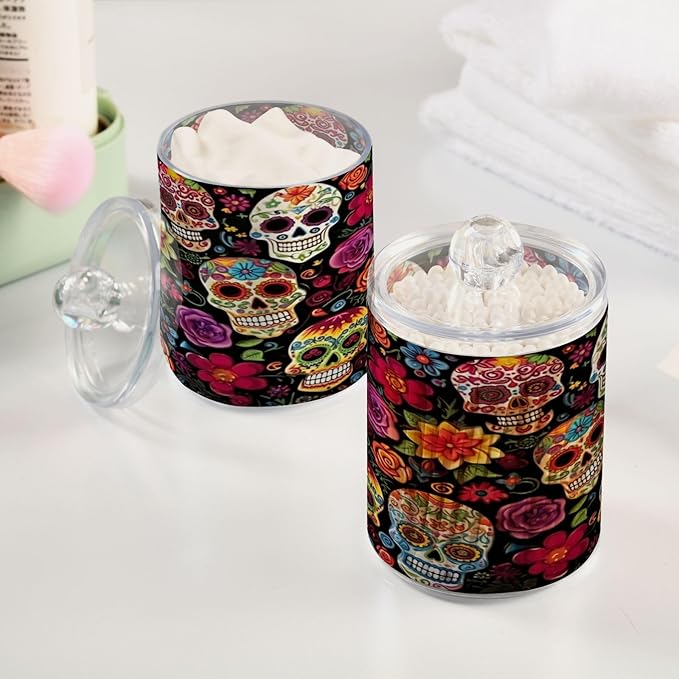 Colorful Skulls 2PC Airtight Transparent Plastic Storage Jar Food Storage Container Plastic for Food Herbs Tea etc with Storage Lid easy to use and clean With lid Easy To Use