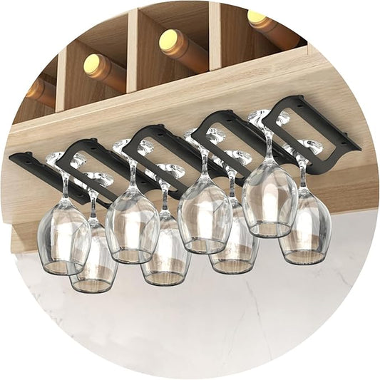 Bariboo Wine Glass Storage Case – Hang 8-12 Glasses on Your 18.7 x 9 x 1.7 In., Dust-Free Wine Glass Holder – Under-Shelf & Under-Cabinet Wine Glass Holder Rack with Assembly Manual & Video