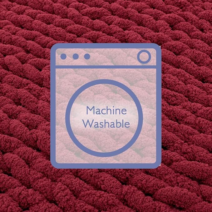 Bigacogo Chunky Knit Throw Blanket for Couch, 51x63 inches, 100% Hand Knitted with Thick Jumbo Chenille Yarn, Cozy Soft Large Rope Knot Cable Crochet Blankets for Sofa Bed Living Room, Red