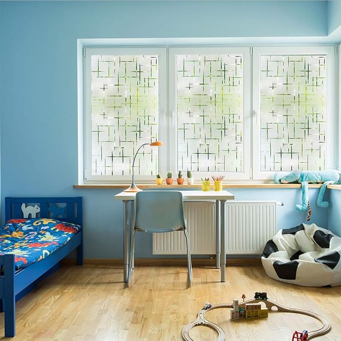 Finnez Frosted Window Film Non-Adhesive, Frosting Privacy Film for Glass Windows, Self Static-Cling Decorative Window Cling for Home Office UV Protection Cross Pattern, 35.4 x 118.1 inches