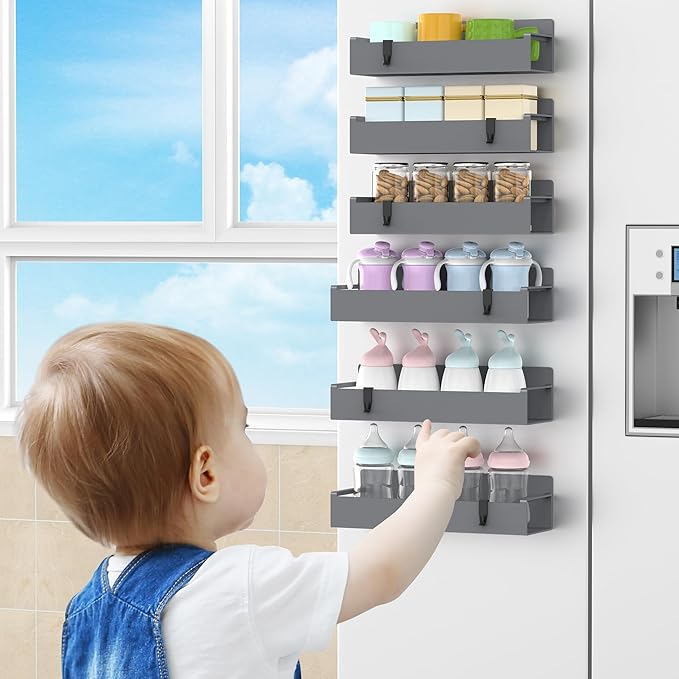 6 Pack Magnetic Spice Rack Organizer for Refrigerator and Oven, Dark Grey Fridge Organizers and Storage for Kitchen