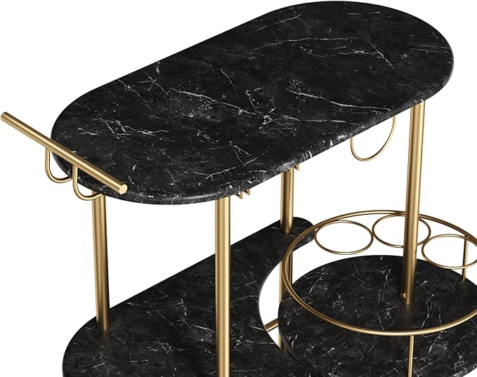 Black Bar Carts with 4-Tier Storage Shelves, Mobile Bar Serving Cart with Wine Rack and Glass Holder, for The Home, Kitchen, Living Room, Dining Room