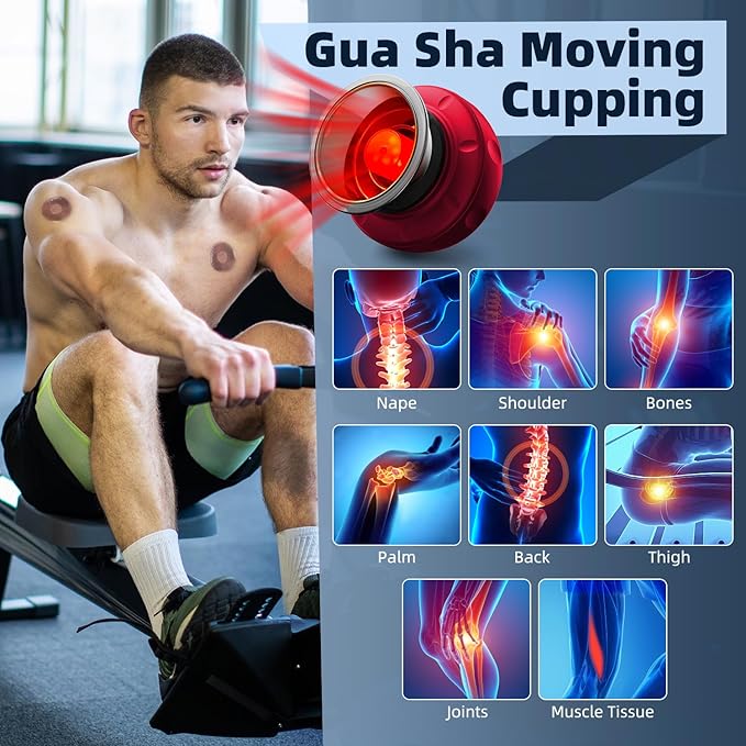 2 Electric Cupping Therapy Set, 5-in-1 Smart Cupping kit with Red Light Therapy, Gua Sha Massage Tool, Relieves Neck Shoulder Back Aches Muscle Soreness, Improves Blood Circulation - Red